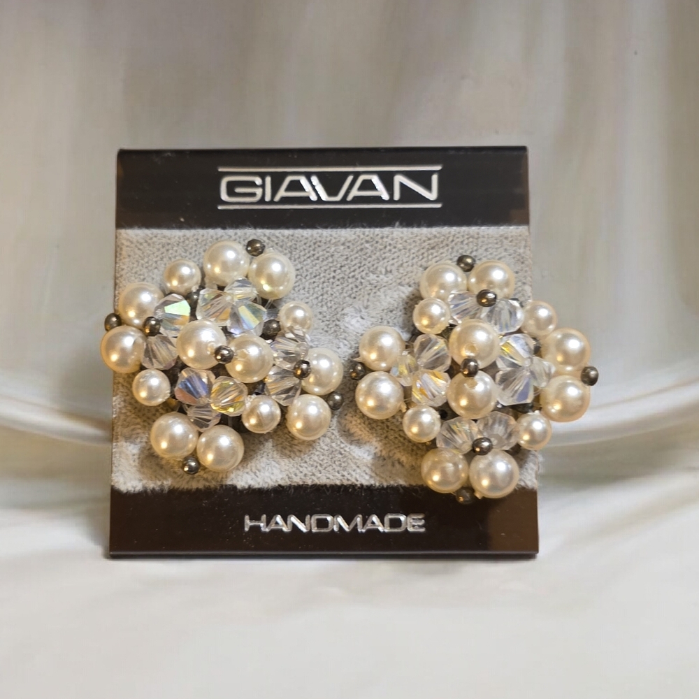 Pearl and Crystal Cluster Earrings